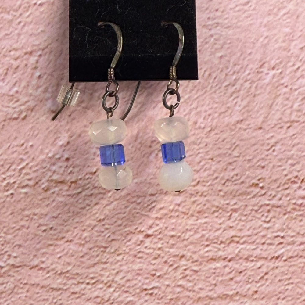 Elegant Blue and White Swarovski Crystal Beaded Earrings
